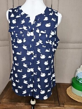 New York And Co. Swan Button Up Blouse Navy Blue